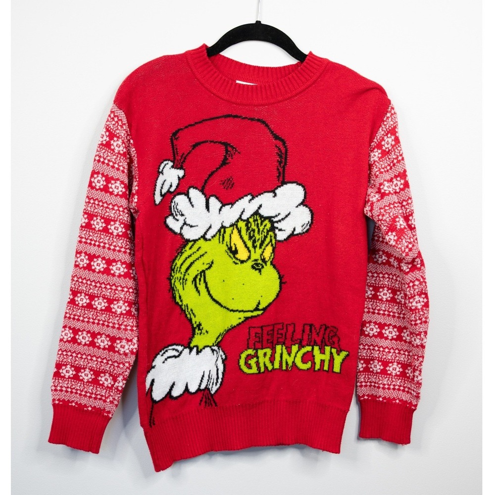 Dr. Seuss Grinch Sweater Small Red Excellent Holiday Feeling Grinchy Fair Isle
